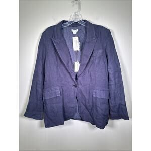 Sundance Iris Blazer Women's XL Linen‎ Long Sleeve Jacket One Button Navy Blue